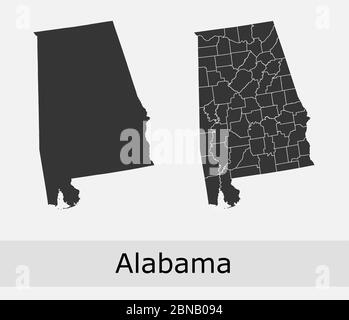 Alabama mappe vettoriali contorni contee, comuni, regioni, comuni, dipartimenti, frontiere Illustrazione Vettoriale