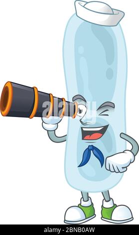 Immagine cartoon di klebsiella pneumoniae in personaggio Sailor con un binoculare Illustrazione Vettoriale