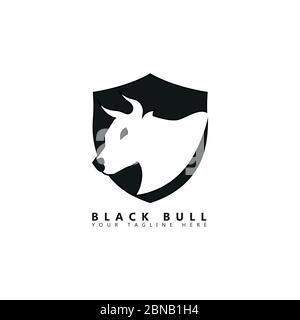 Questa è una foto di un toro dietro il quale c'è un'immagine di uno scudo. Questa immagine è adatta per i loghi aziendali sull'allevamento animale. Illustrazione Vettoriale