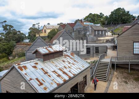 Ballarat, Australia - 7 marzo 2020: Una panoramica delle case in legno di una città ricreata dei minatori. Foto Stock