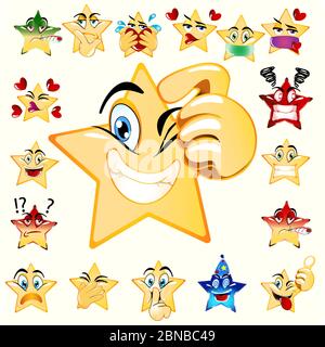 Illustrazione di Think Star Emoji. Colore della combinazione sfumatura gialla. Icona vettore stock. Sfondo chiaro. Illustrazione Vettoriale