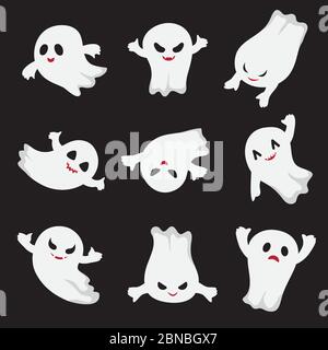 Halloween fantasma. Personaggi di cartoni animati terribili. Mostri diabolici per bambini spaventati. Raccolta vettoriale male spooky, fantasma spaventoso, orrore immagine spettrale Illustrazione Vettoriale