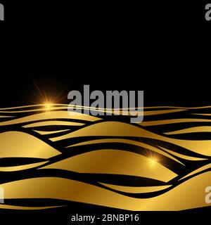 Modello sfondo Gold Wave con effetto lucido, illustrazione vettoriale, banner e poster Illustrazione Vettoriale