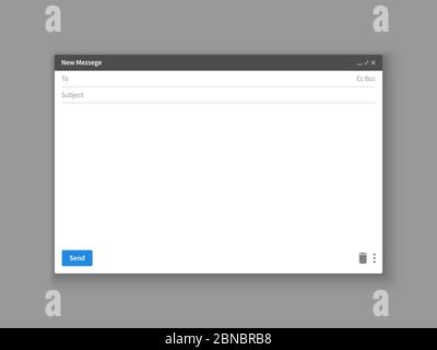 Modello e-mail. Finestra vuota del browser di posta elettronica. Frame vettoriale della pagina Web del messaggio di posta. Finestra del browser per l'illustrazione dell'invio di messaggi e-mail Illustrazione Vettoriale