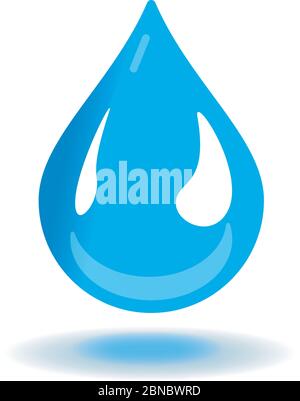 Goccia d'acqua vettoriale isolata su sfondo bianco - goccia d'acqua illustrata isolata su sfondo bianco con ombra blu luminosa sotto goccia d'acqua Illustrazione Vettoriale