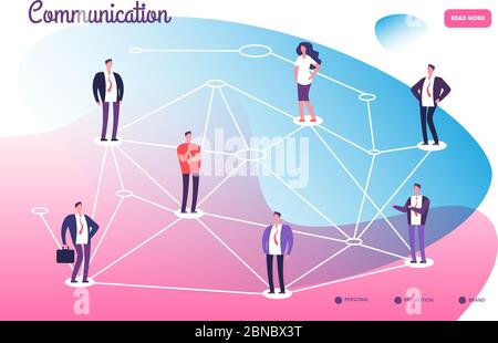 Rete che collega persone professionali. Concetto di collegamento di gruppo e tecnologia di rete globale. Collegamento persone cyberspazio, cooperazione e comunicazione illustrazione Illustrazione Vettoriale
