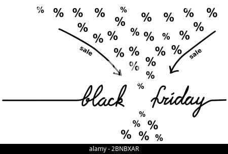 Black friday semplice banner vettoriale disegnato a mano. Un disegno a linea continua con flusso di persentaggio. Banner Mininal Black friday Illustrazione Vettoriale