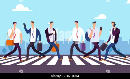 Persone sul crosswalk. Uomini d'affari che camminano per la strada della città. Concetto di vettore aziendale. Uomo d'affari sul crosswalk illustrazione della città Illustrazione Vettoriale