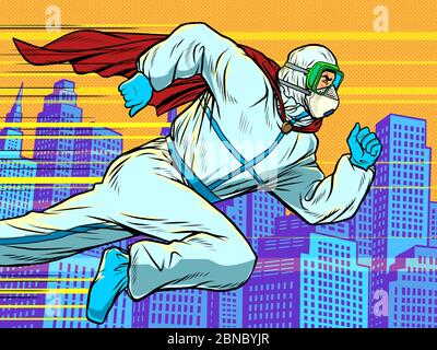 Hero medico corre. Covid19 epidemia di coronavirus Illustrazione Vettoriale