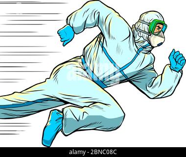 Hero medico corre. Covid19 epidemia di coronavirus Illustrazione Vettoriale