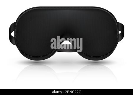 Bendfold nero. Maschera da letto realistica per rilassarsi in aereo. Copertina su occhi illustrazione vettoriale. Maschera per il sonno per gli occhi, relax e protezione Illustrazione Vettoriale