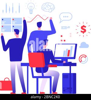 Gestione multitasking. Uomo d'affari in azione di affari differente che risolve i compiti urgenti. Concetto vettoriale di gestione del progetto. Illustrazione del successo di un manager d'affari, del multitasking di leadership Illustrazione Vettoriale