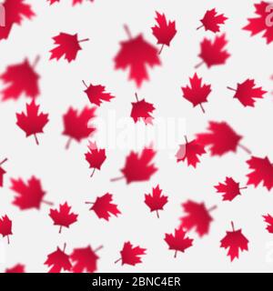 La caduta dell'acero rosso lascia un motivo senza giunture. Canada Day, 1 ° luglio concetto di celebrazione. Fogliame autunnale volante. Illustrazione Vettoriale