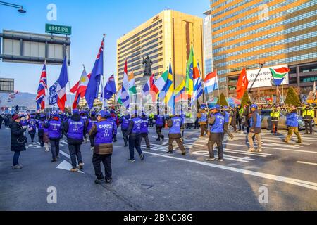 Seoul, Corea del Sud 1/11/2020 Gwanghwamun Plaza Corea del Sud: Proteste a Seoul nel gennaio 11 Foto Stock