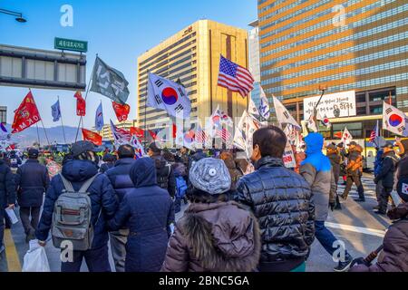 Seoul, Corea del Sud 1/11/2020 Gwanghwamun Plaza Corea del Sud: Proteste a Seoul nel gennaio 11 Foto Stock