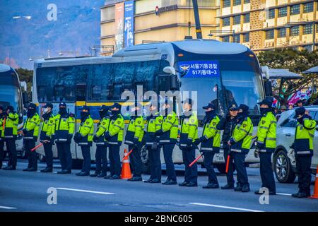 Seoul, Corea del Sud 1/11/2020 Gwanghwamun Plaza Corea del Sud: Proteste a Seoul nel gennaio 11 Foto Stock