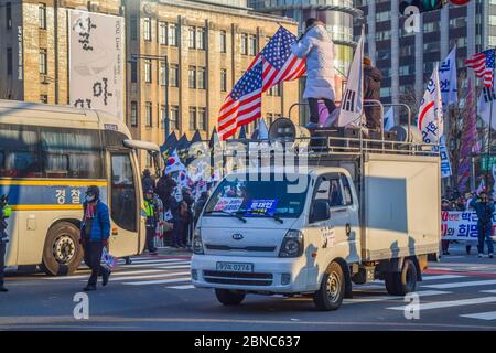 Seoul, Corea del Sud 1/11/2020 Gwanghwamun Plaza Corea del Sud: Proteste a Seoul nel gennaio 11 Foto Stock