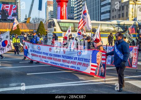 Seoul, Corea del Sud 1/11/2020 Gwanghwamun Plaza Corea del Sud: Proteste a Seoul nel gennaio 11 Foto Stock
