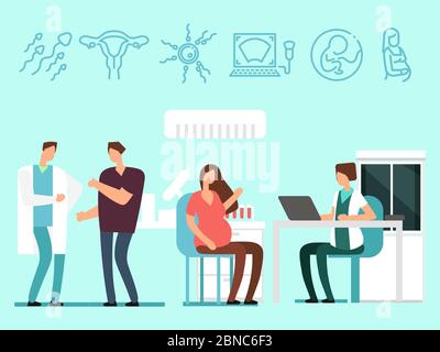I giovani futuri genitori hanno visitato i medici. Donna incinta e suo marito in ginecologia. Illustrazione vettoriale Illustrazione Vettoriale