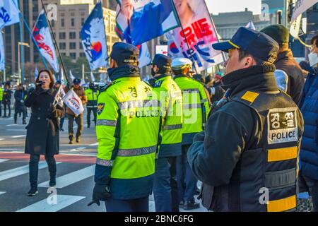 Seoul, Corea del Sud 1/11/2020 Gwanghwamun Plaza Corea del Sud: Proteste a Seoul nel gennaio 11 Foto Stock