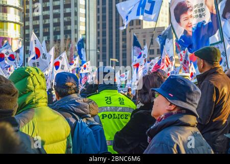Seoul, Corea del Sud 1/11/2020 Gwanghwamun Plaza Corea del Sud: Proteste a Seoul nel gennaio 11 Foto Stock