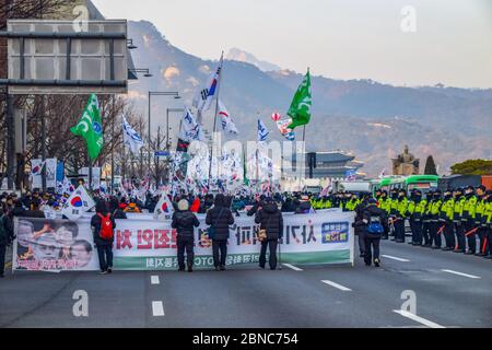 Seoul, Corea del Sud 1/11/2020 Gwanghwamun Plaza Corea del Sud: Proteste a Seoul nel gennaio 11 Foto Stock