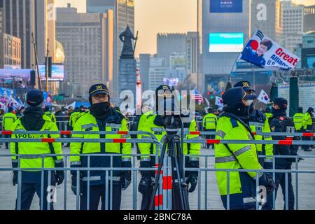 Seoul, Corea del Sud 1/11/2020 Gwanghwamun Plaza Corea del Sud: Proteste a Seoul nel gennaio 11 Foto Stock