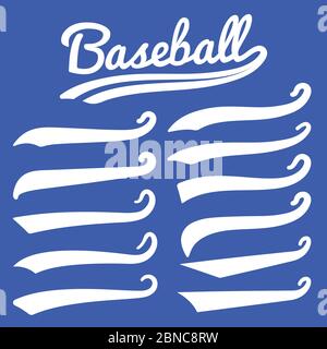 Swash e Swoosh. Vintage Swashes baseball tipografia coda di turbolenza. Set vettoriale stile retro. Illustrazione della coda di swash, swoosh calligraphy di curl Illustrazione Vettoriale