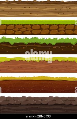 Cartoni animati senza giunture. Ampio terreno orizzontale. Terreno e terreno per la raccolta vettoriale di gioco ui. Illustrazione del terreno, interfaccia orizzontale senza giunture Illustrazione Vettoriale