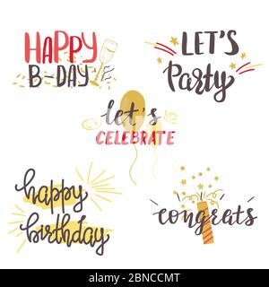 Set di lettere per il compleanno felice. Illustrazione Vettoriale