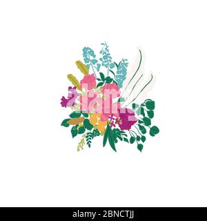 Bella illustrazione di fiori colorati con uno sfondo bianco Foto Stock