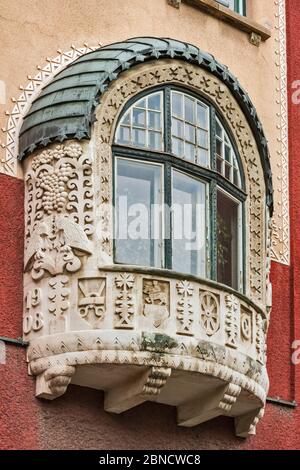 Finestra di baia presso il Municipio, 1910, Subotica, Vojvodina, Serbia Foto Stock