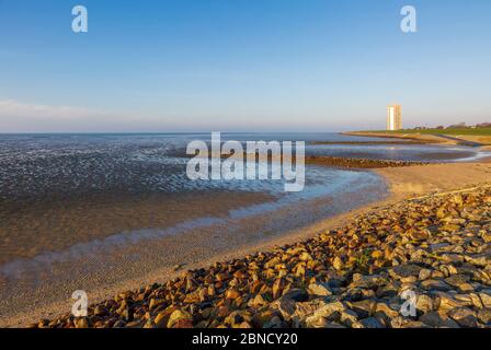 I colori dell'alba sul mare di Wadden a bassa marea Foto Stock