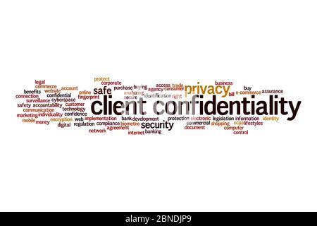 Concetto di riservatezza dei client su sfondo bianco Foto Stock