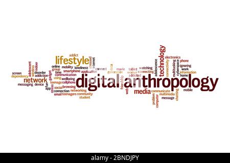 Concetto cloud di antropologia digitale su sfondo bianco Foto Stock