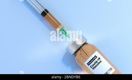 Concetto di iniezione di vaccino contro il nuovo coronavirus COVID-19. illustrazione 3d. Foto Stock