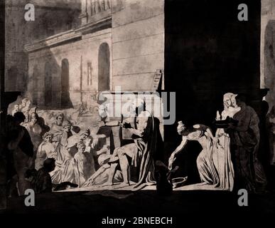 Omero recita le sue poesie Jacques Louis David 1748-1825, Francia, francese, ( Omero è l'autore semi-leggendario dell'Iliade e dell'Odissea, due poesie epiche che sono le opere centrali della letteratura greca antica. L'Iliade è ambientato durante la guerra di Troia, l'assedio decennale della città di Troia da parte di una coalizione di regni greci. Foto Stock