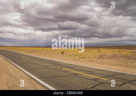 Un'autostrada attraversa il Death Valley National Park in California Foto Stock