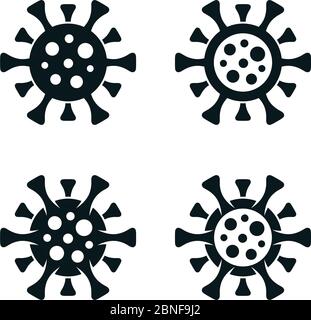 Simboli Covid-19 su sfondo bianco. Coronavirus riempito e delineato virus semplice set di icone. Illustrazione Vettoriale
