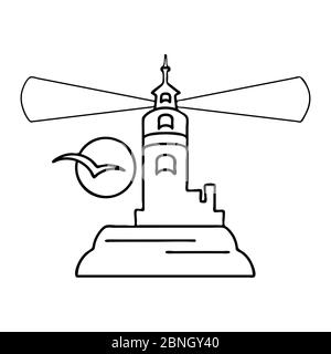 Icona faro isolato su sfondo bianco. Logo del faro per il web design. Faro proiettore, faro rotante. Illustrazione vettoriale stock Illustrazione Vettoriale