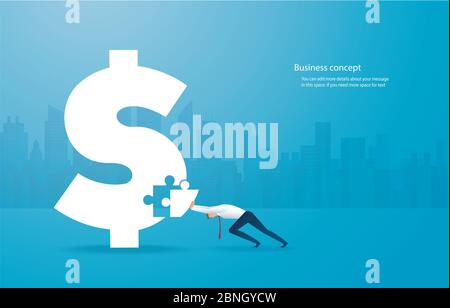 Uomo d'affari mettendo insieme l'icona del dollaro puzzle Foto Stock