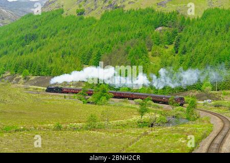 IL motore a vapore LNER Thompson Classe B1 No. 61264 tira il treno a vapore Jacobite verso Mallaig ad est di Glenfinnan da Fort William Highland Scozia Foto Stock