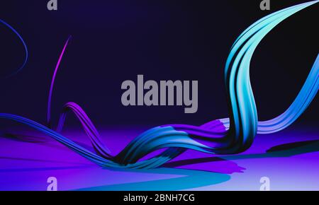 Liquido colorato astratto, linea tratto pennello su sfondo ciano e viola Foto Stock