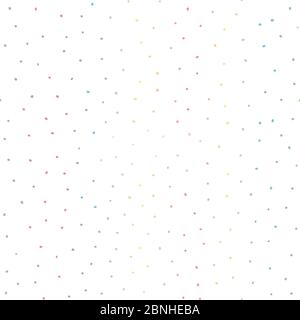 Rainbow gradient dots Hand trimbed vettoriale background. Motivo senza cuciture con macchie colorate posizionate in modo casuale su bianco. Punti polka piccoli irregolari. Per Illustrazione Vettoriale
