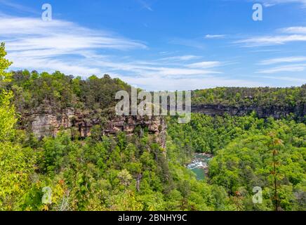 Vista dall'alto mentre il fiume si snoda lungo il canyon presso la riserva nazionale Little River Canyon Foto Stock
