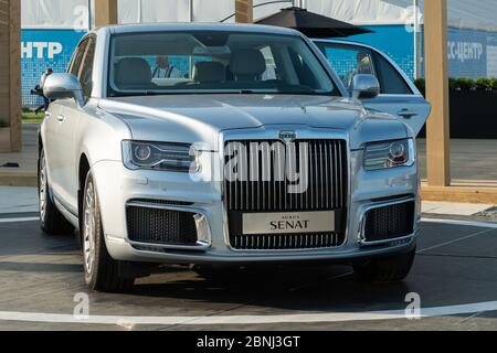 30 Agosto 2019. Zhukovsky, Russia. Auto esecutiva russa Aurus Senat all'International Aviation and Space Salon MAKS 2019. Foto Stock