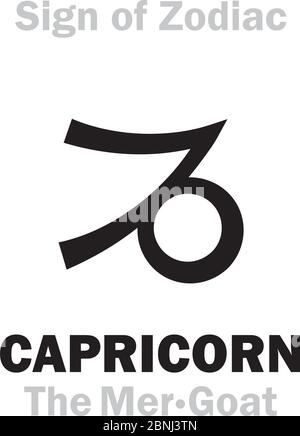 Astrologia Alfabeto: Segno del CAPRICORNO zodiaco (il mer-Goat). Carattere astrologico, segno geroglifico (simbolo dello zodiaco medievale ceco). Illustrazione Vettoriale