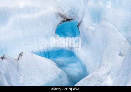 Fox Glacier, South Island, Nuova Zelanda, Oceania. Formazioni di ghiaccio sul ghiacciaio Fox. Foto Stock