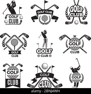 Badge o logo per il golf club. Foto monocromatiche isolate su bianco Illustrazione Vettoriale