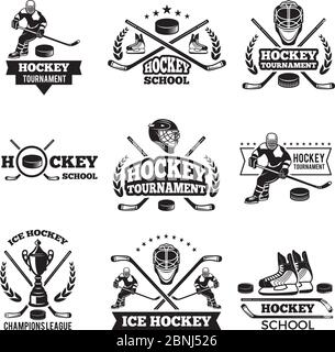 Etichette e badge di sport invernali. Campionato di hockey Illustrazione Vettoriale